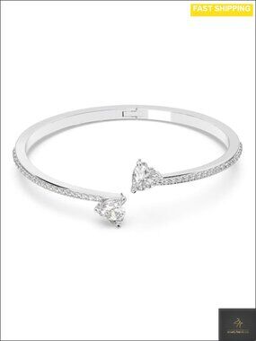 Swarovski Heart Crystal Rhodium Finished Bangle Bracelet